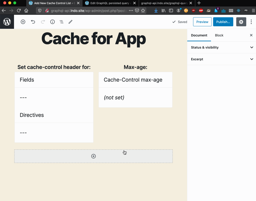 Defining a cache control policy