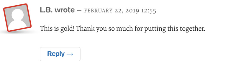 A sincere "thank you" comment can make my day