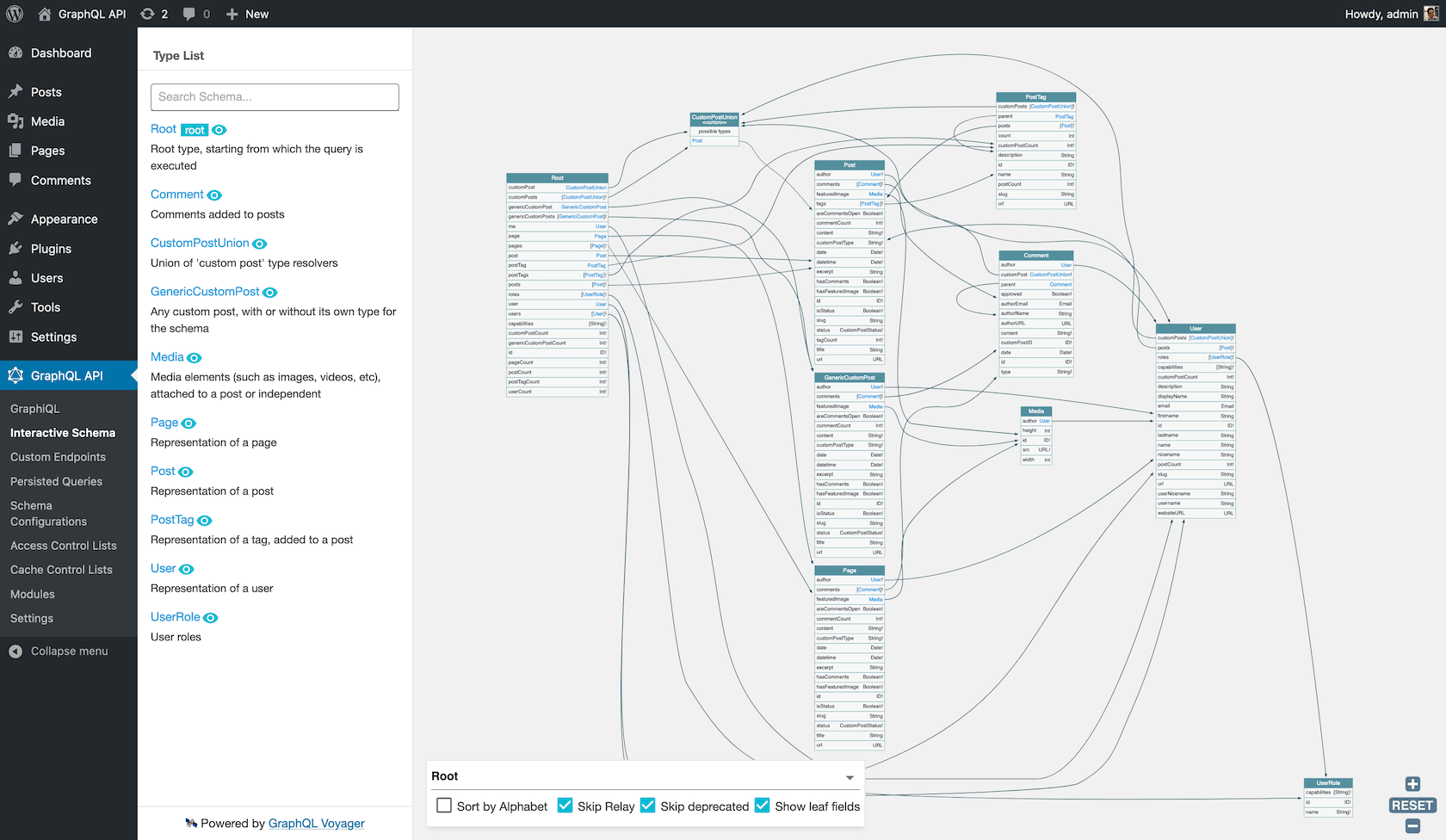 Interactive Schema screen in GraphQL API for WordPress