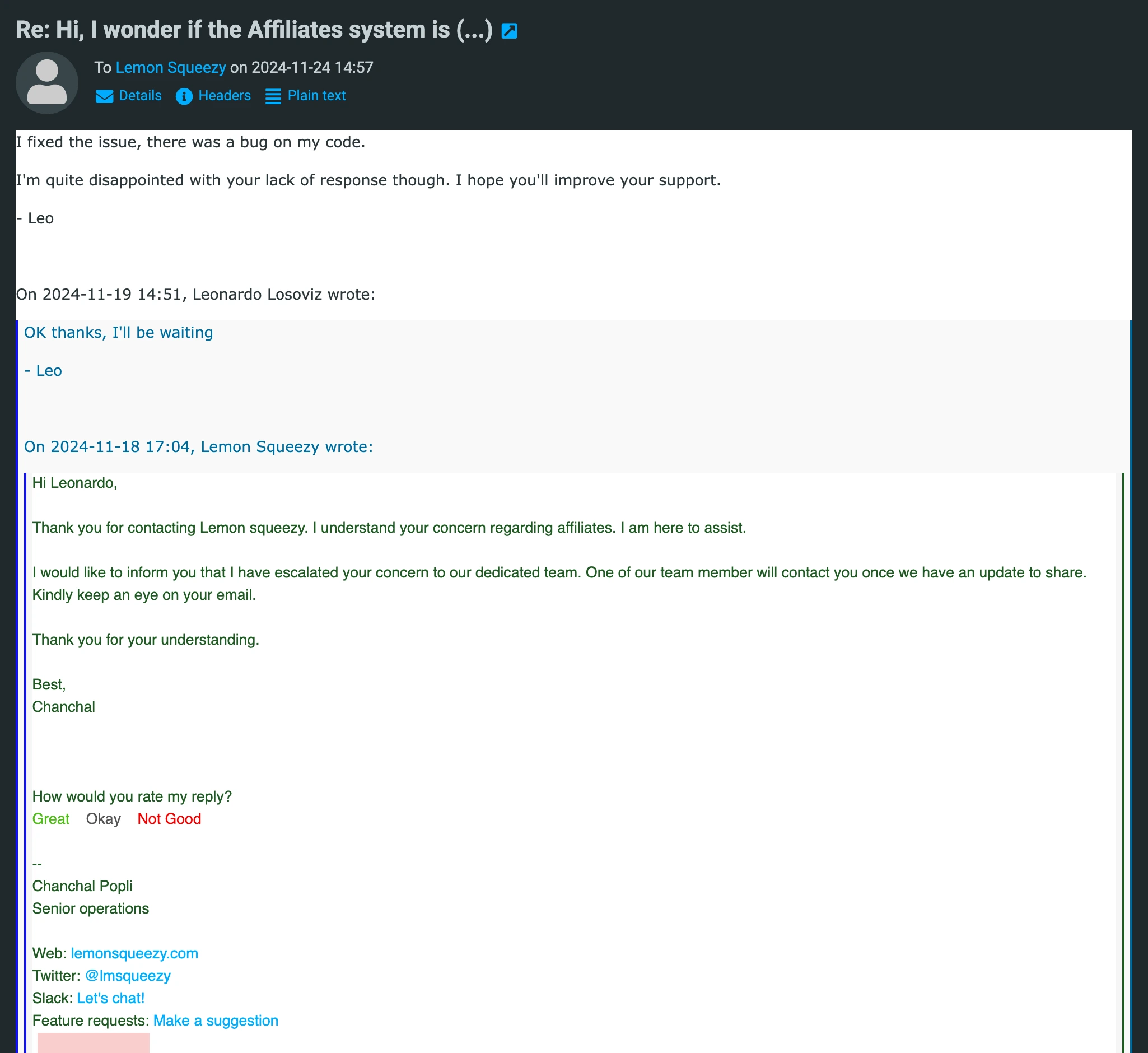 LemonSqueezy's copy-paste support answer