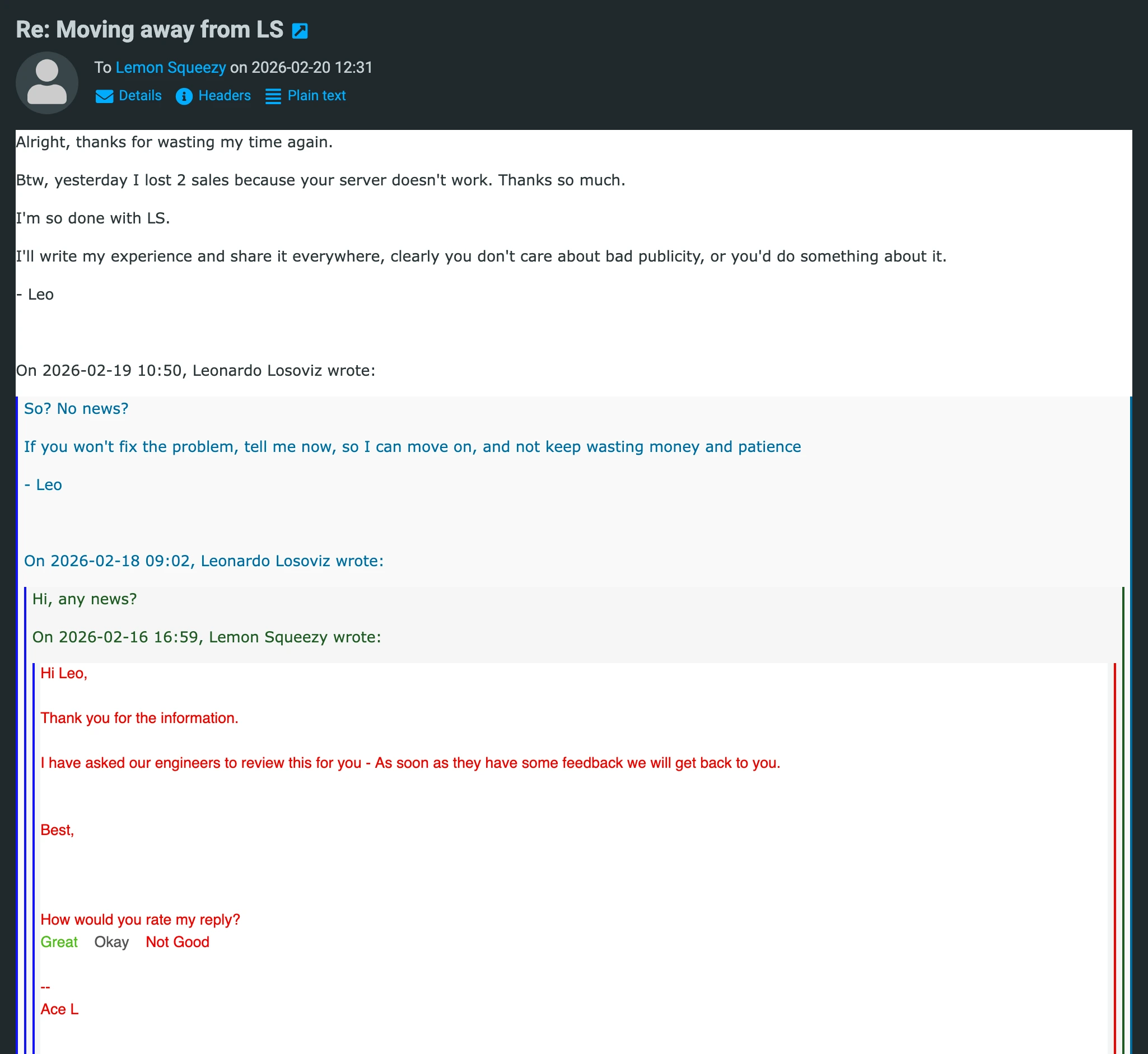 LemonSqueezy's non-response to my final email