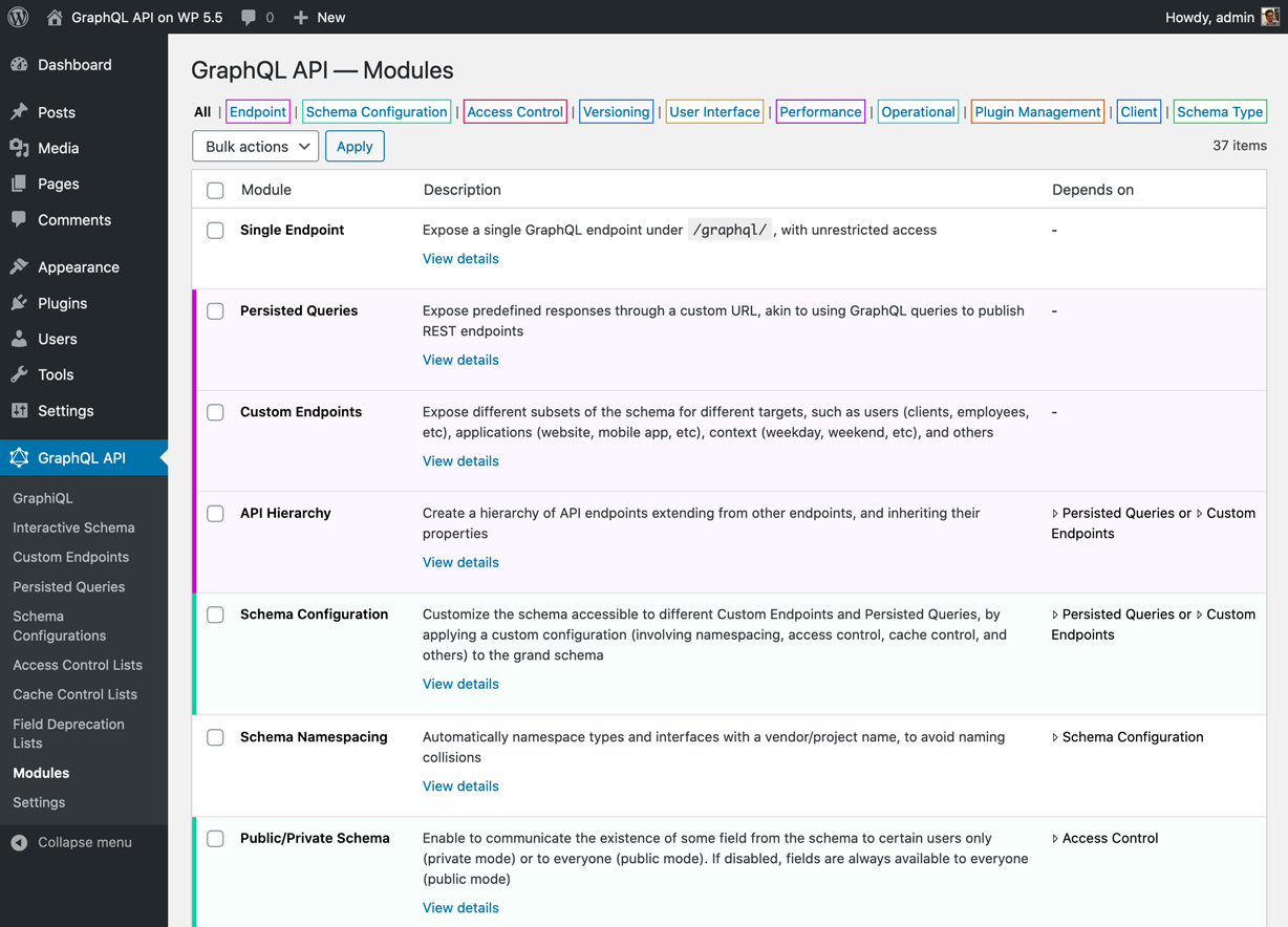 Modules in GraphQL API for WP