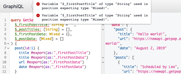 Type mismatch error shown by GraphiQL